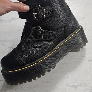 Only Worn 2x. Dr. Martens Black Platform Boots with Floral Buckles